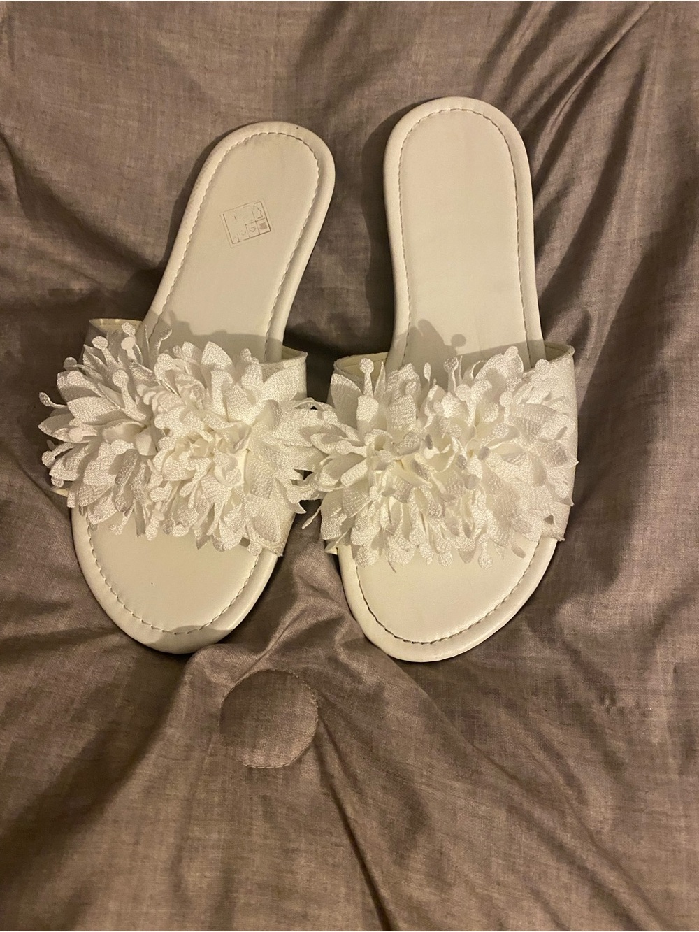 White Floral Slide Sandals for Women